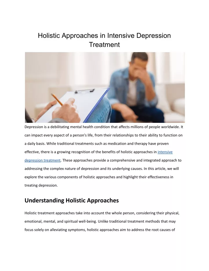 holistic approaches in intensive depression