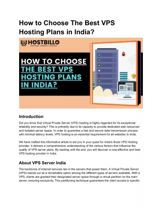 How to Choose The Best VPS Hosting Plans in India
