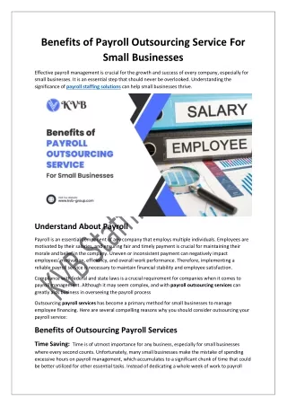 Benefits of Payroll Outsourcing Service for Small Businesses