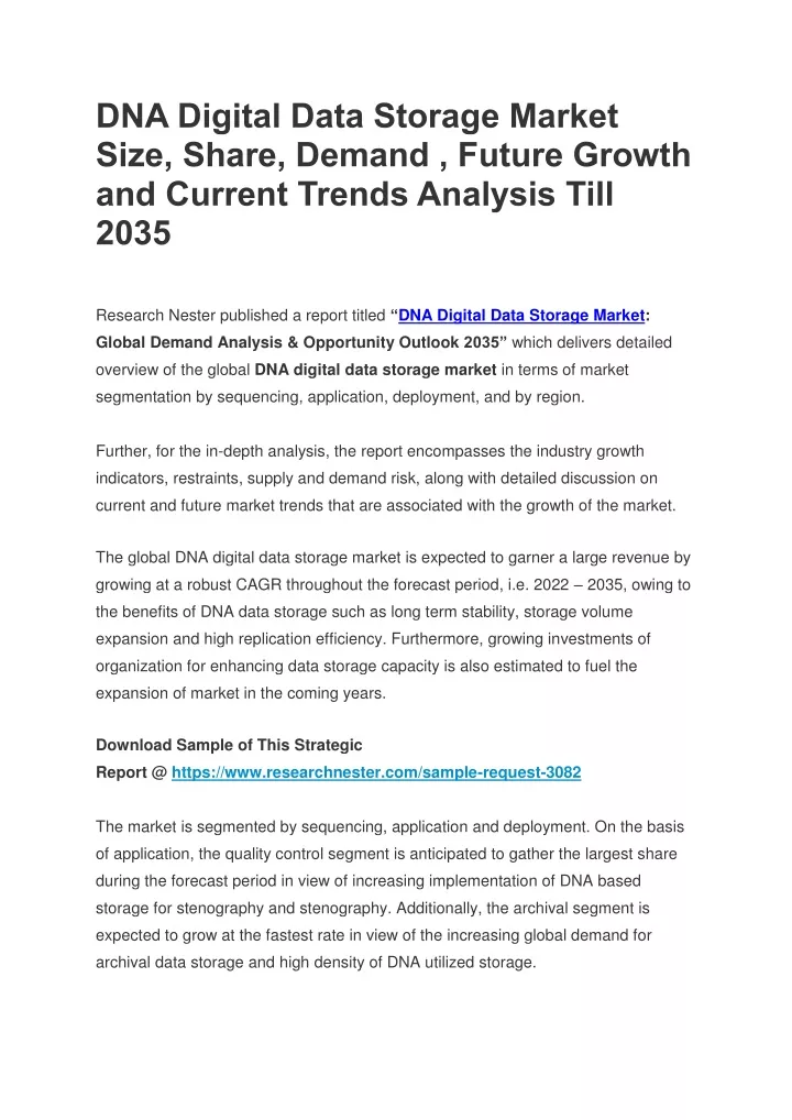 dna digital data storage market size share demand