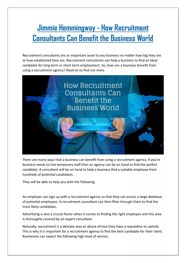 jimmie hemmingway how recruitment consultants