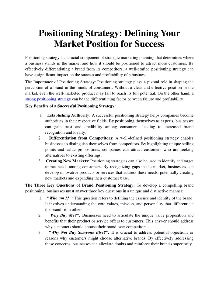 positioning strategy defining your market