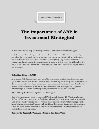 The Importance of ARP in Investment Strategies!