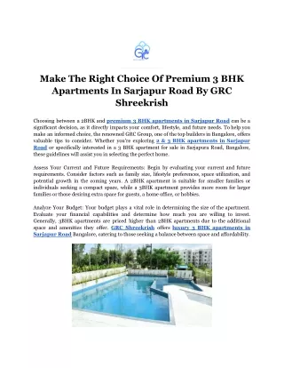 Make the Right Of Premium 3 BHK Apartments In Sarjapur Road By GRC Shreekrish