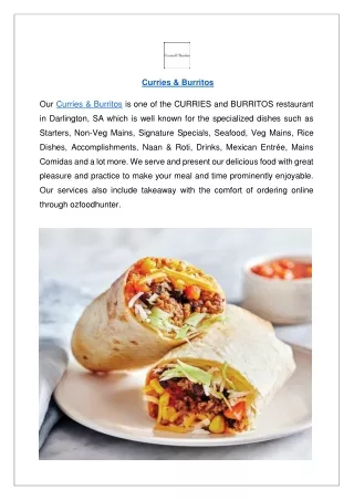 Up to 10% off, Order now - Curries & Burritos menu