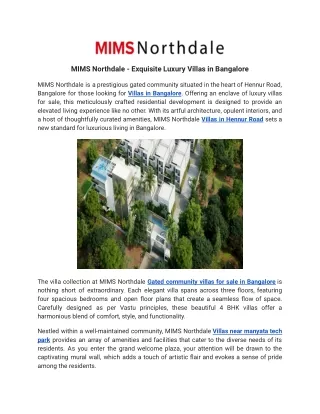 MIMS Northdale - Exquisite Luxury Villas in Bangalore