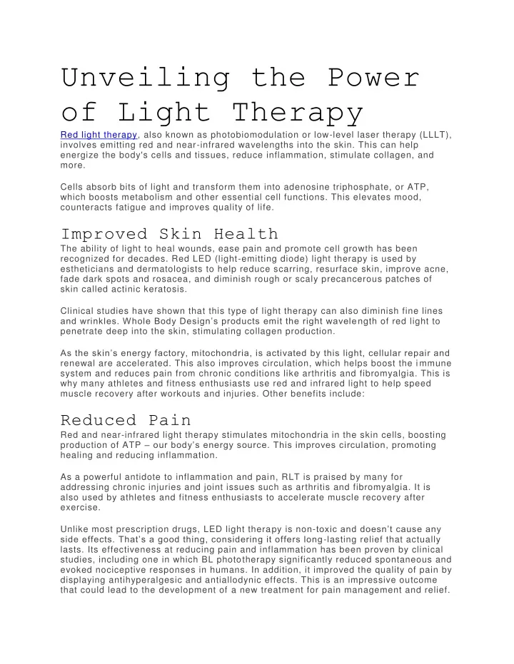 unveiling the power of light therapy red light