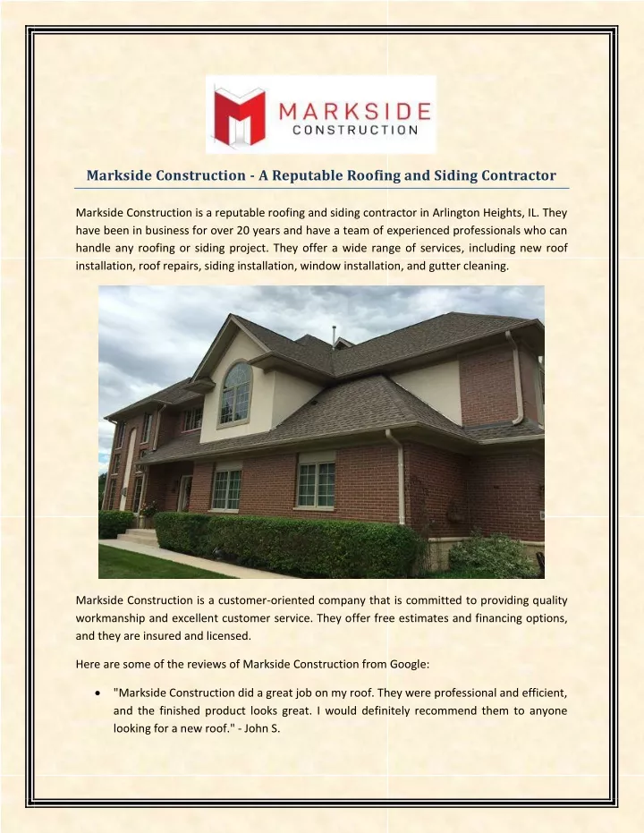 markside construction a reputable roofing