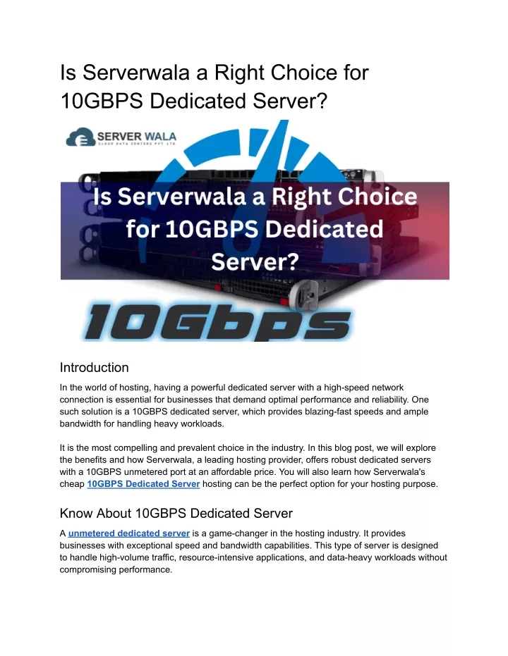 is serverwala a right choice for 10gbps dedicated