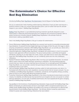 The Exterminator's Choice for Effective Bed Bug Elimination