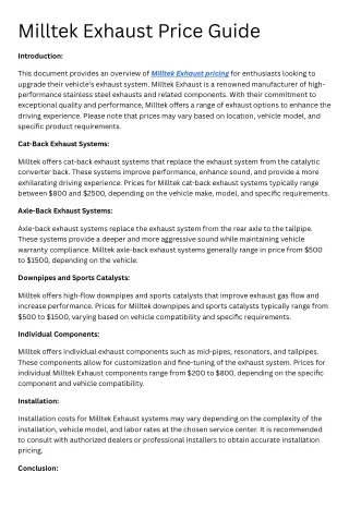 Milltek Exhaust Price Guide