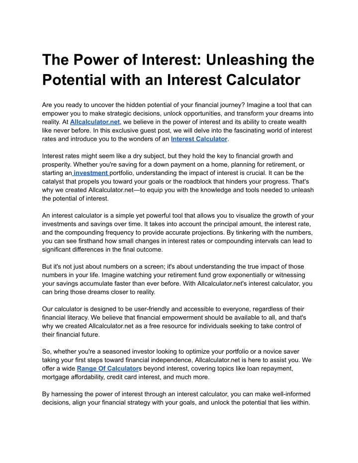 the power of interest unleashing the potential