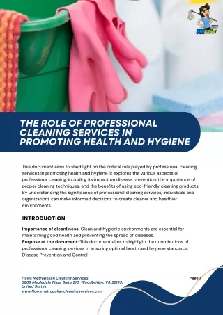 Role of Professional Cleaning Services in Promoting health and hygiene