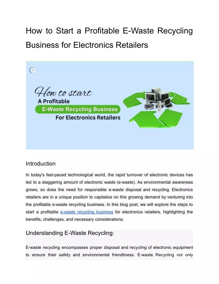 how to start a profitable e waste recycling