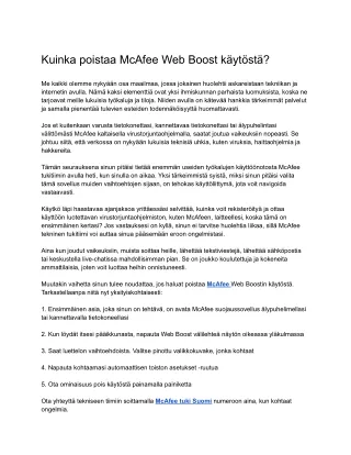 Kuinka poistaa McAfee Web Boost käytöstä?