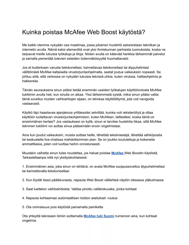 kuinka poistaa mcafee web boost k yt st