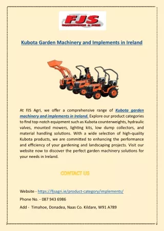 Kubota Garden Machinery and Implements in Ireland