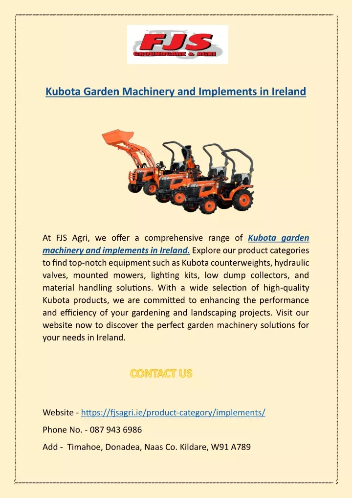 kubota garden machinery and implements in ireland