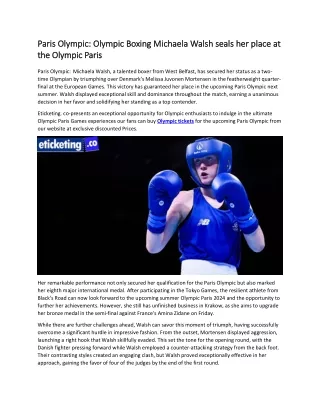 Paris Olympic Olympic Boxing Michaela Walsh seals her place at the Olympic Paris