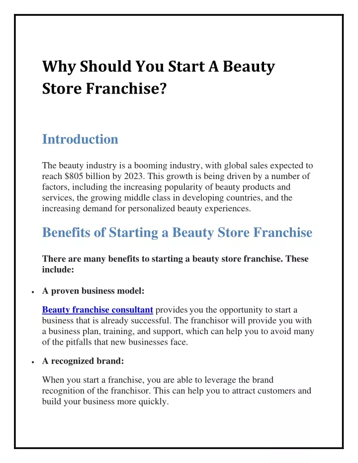 why should you start a beauty store franchise
