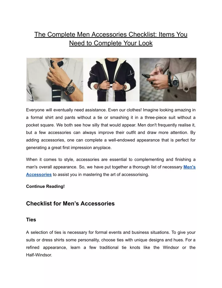 the complete men accessories checklist items