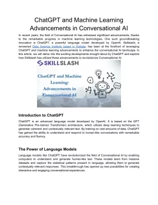 ChatGPT and Machine Learning Advancements in Conversational AI - Skillslash Kolkata