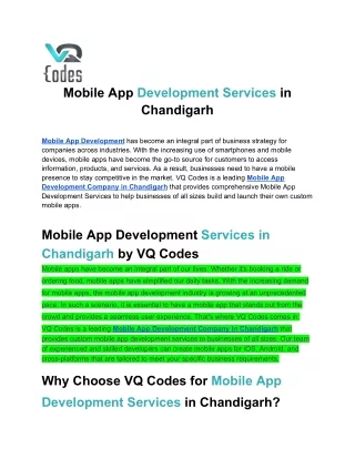 Mobile App Development Services in Chandigarh