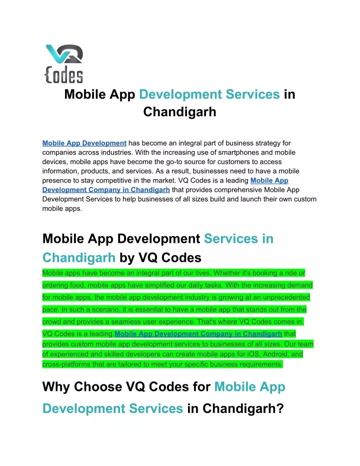 mobile app development services in chandigarh
