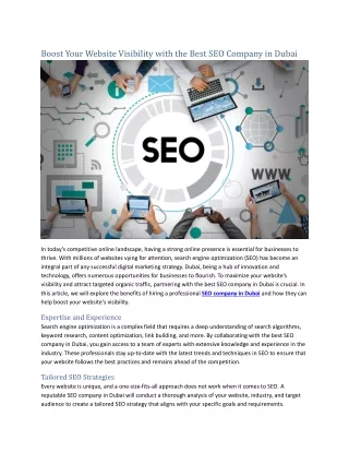 Boost Your Website Visibility with the Best SEO Company in Dubai