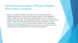 Significant Advantages Hiring An Organic Pest Control Company