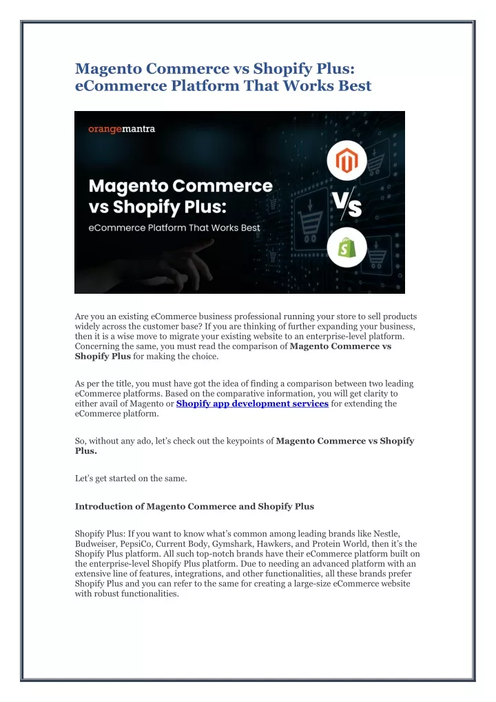 magento commerce vs shopify plus ecommerce