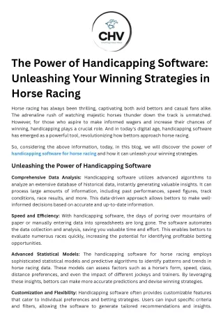 The Power of Handicapping Software Unleashing Your Winning Strategies in Horse Racing