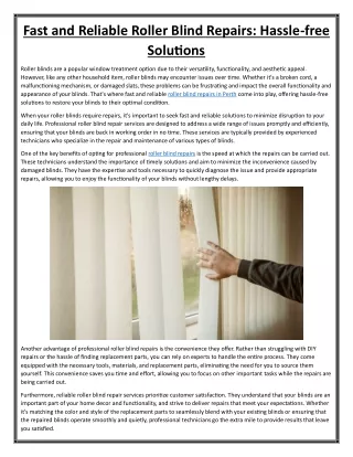 Fast and Reliable Roller Blind Repairs Hassle-free Solutions