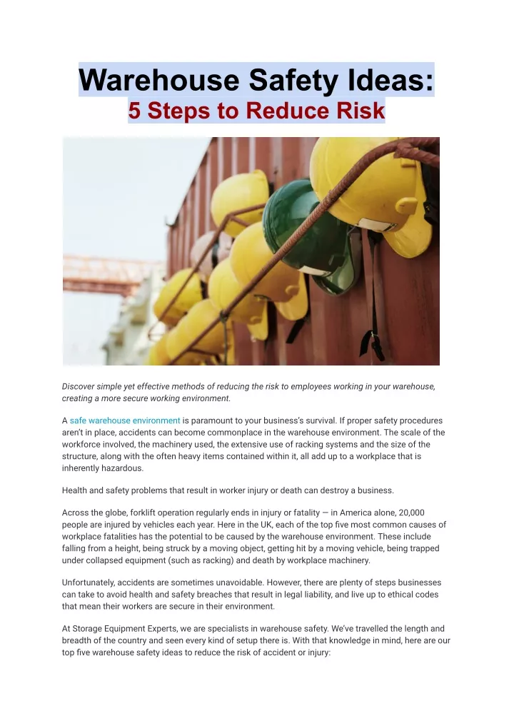 warehouse safety ideas 5 steps to reduce risk