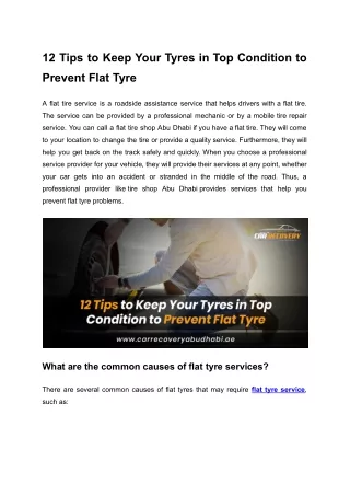 12 Tips to Keep Your Tyres in Top Condition to Prevent Flat Tyre