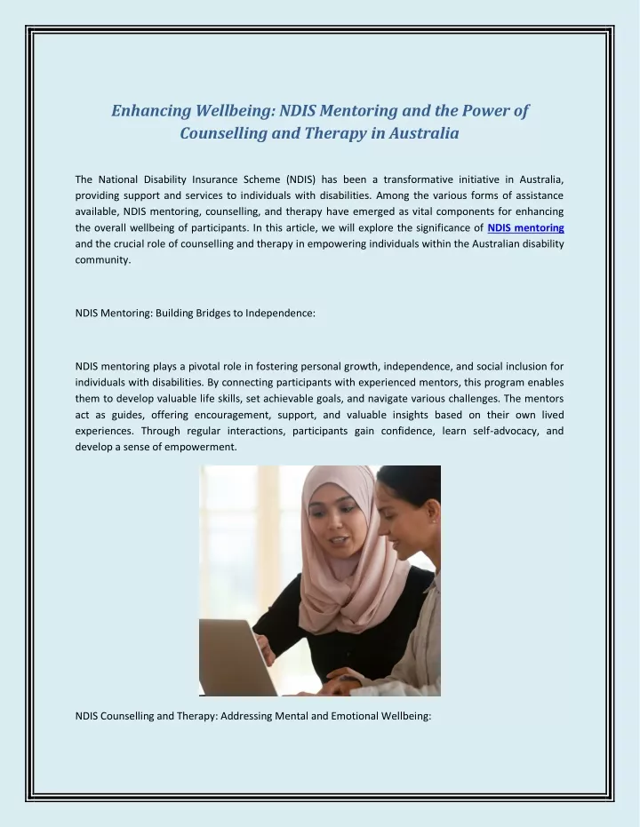 enhancing wellbeing ndis mentoring and the power