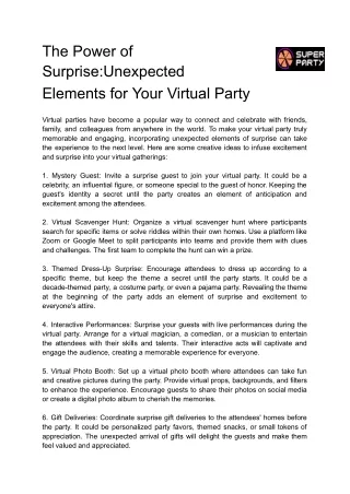 The Power of Surprise: Unexpected  Elements for Your Virtual Party