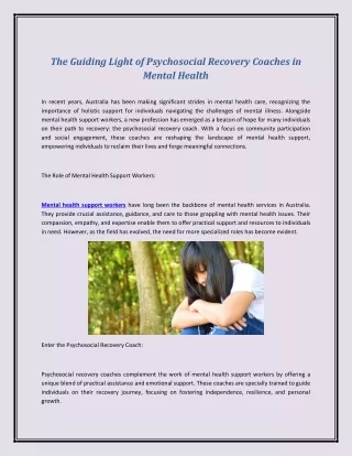 The Guiding Light of Psychosocial Recovery Coaches in Mental Health