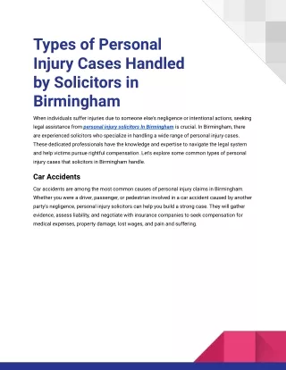 Types of Personal Injury Cases Handled by Solicitors in Birmingham