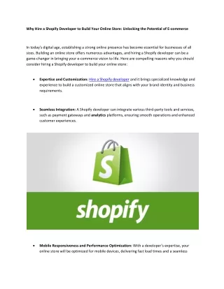 Why Hire a Shopify Developer to Build Your Online Store