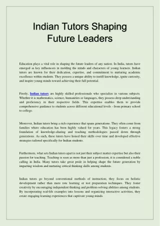 indian tutors shaping future leaders