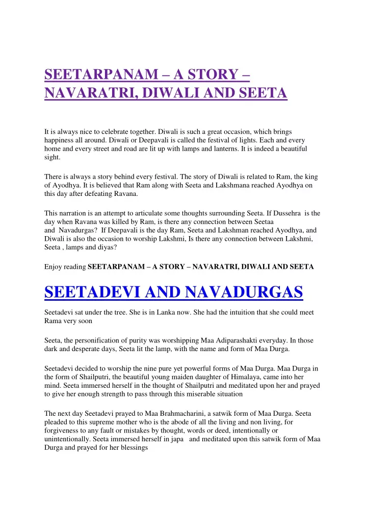 seetarpanam a story navaratri diwali and seeta