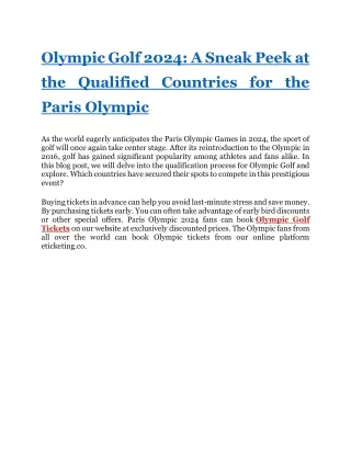 Olympic Golf 2024 A Sneak Peek at the Qualified Countries for the Paris Olympic