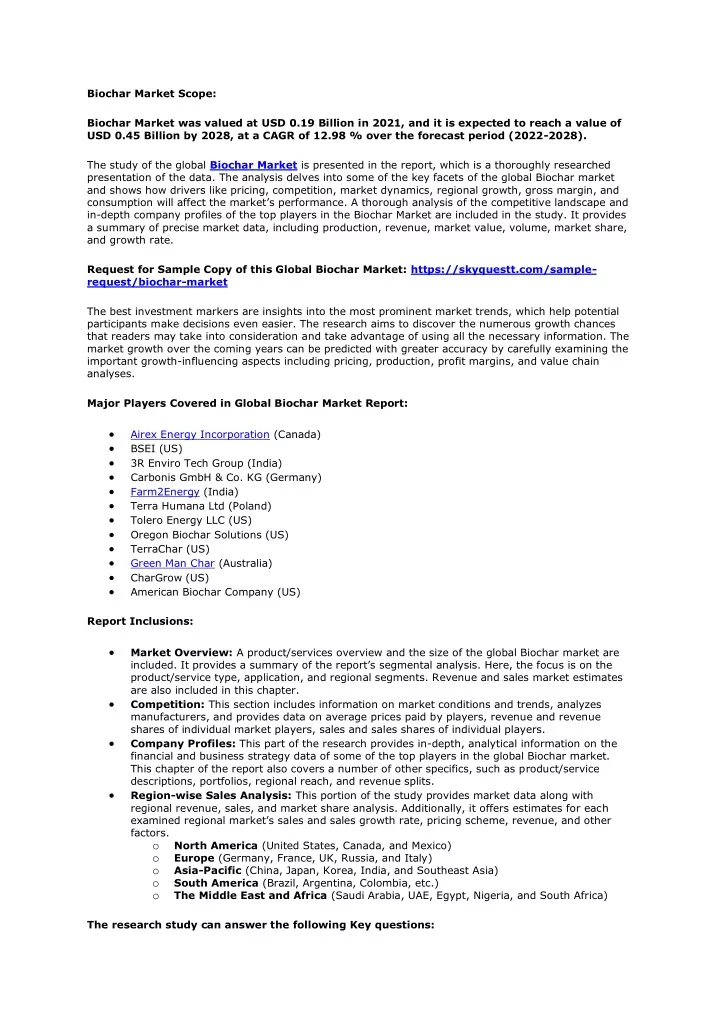 biochar market scope