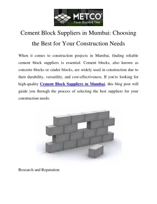 Cement Block Suppliers in Mumbai Call-8484930580
