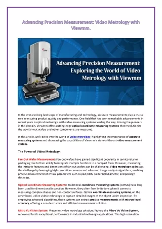 Advancing Precision Measurement Video Metrology with Viewmm.