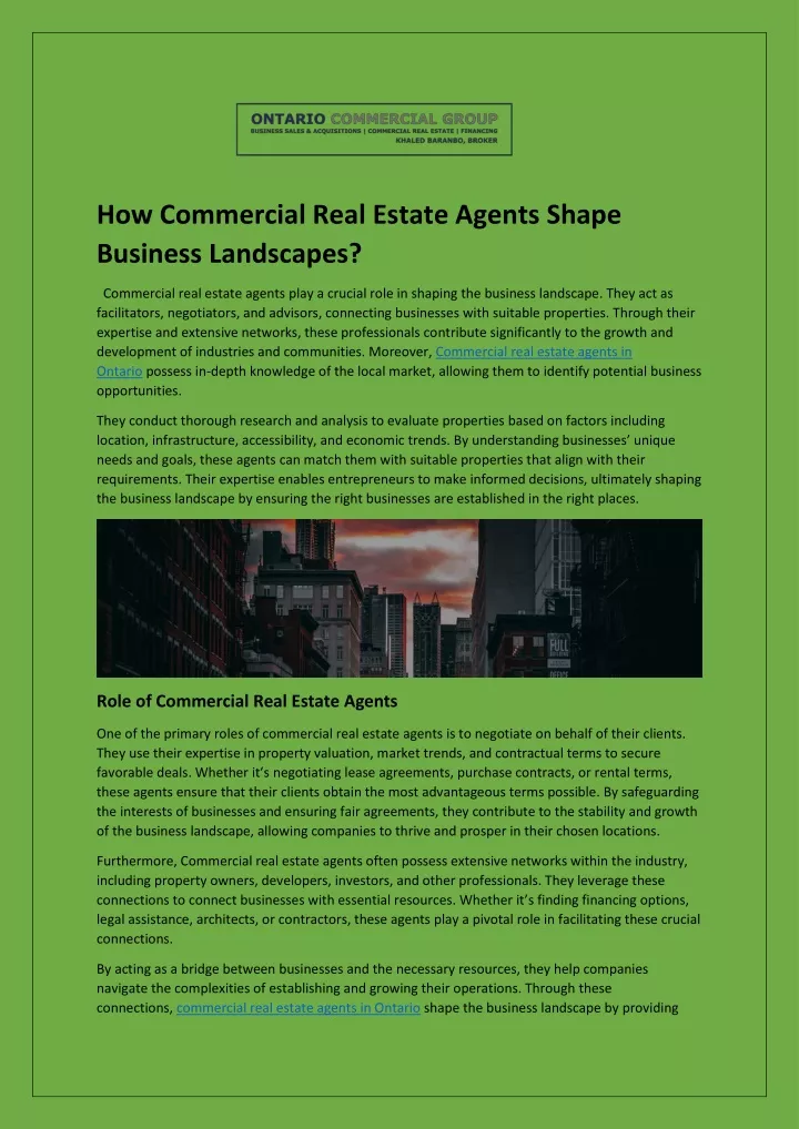 how commercial real estate agents shape business