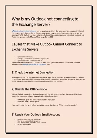 limk Why is my Outlook not connecting to the Exchange Server