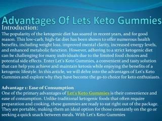 Advantages Of Lets Keto Gummies