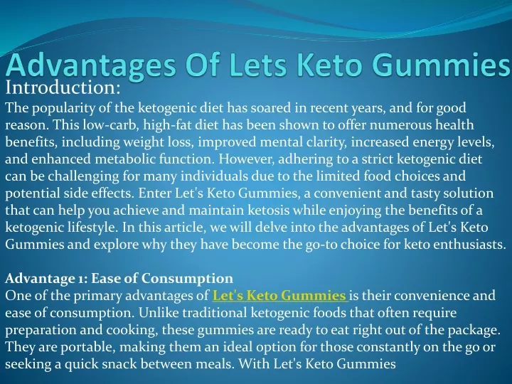 advantages of lets keto gummies